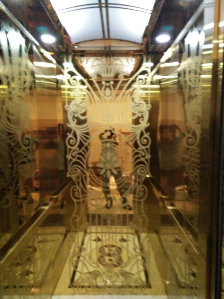cabin thang máy inox vàng hoa văn